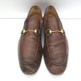 Gucci Jordaan Horsebit Loafers Brown Burnished Leather Size 10