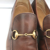 Gucci Jordaan Horsebit Loafers Brown Burnished Leather Size 10