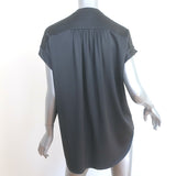 Vince Shirred Neck Top Charcoal Silk Satin Size Medium Short Sleeve Blouse