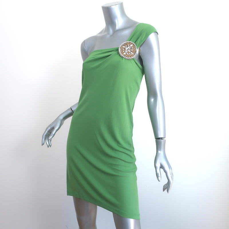 Celine Finition Main Crystal-Embellished One Shoulder Dress Green Jersey Size 38