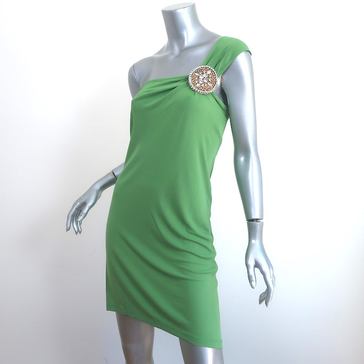 Celine Finition Main Crystal-Embellished One Shoulder Dress Green Jersey Size 38