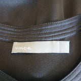Vince Shirred Neck Top Charcoal Silk Satin Size Medium Short Sleeve Blouse