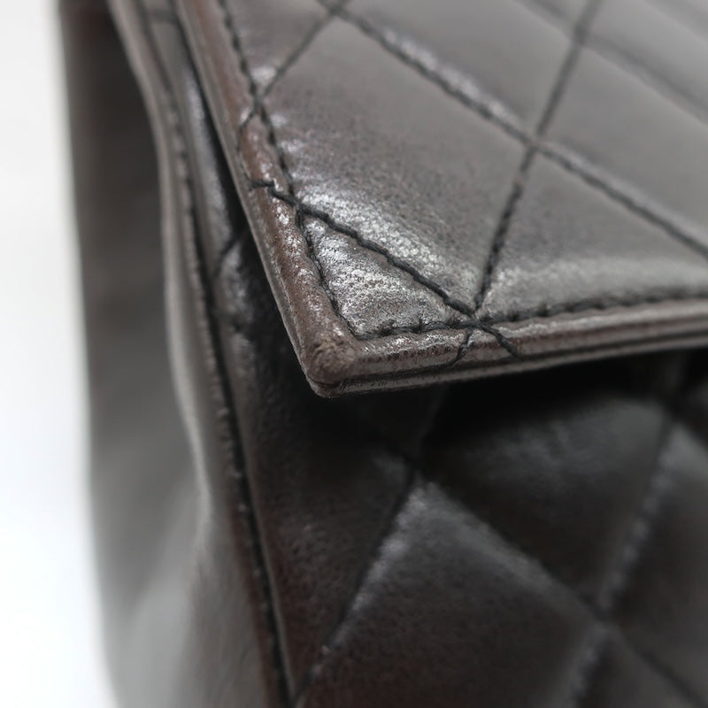 Vintage 1997 Chanel CC Turn-Lock Top Handle Quilted Flap Bag Black Leather