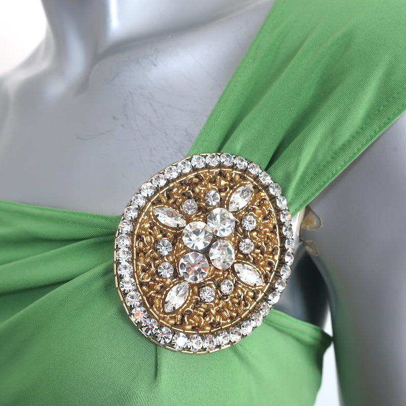 Celine Finition Main Crystal-Embellished One Shoulder Dress Green Jersey Size 38