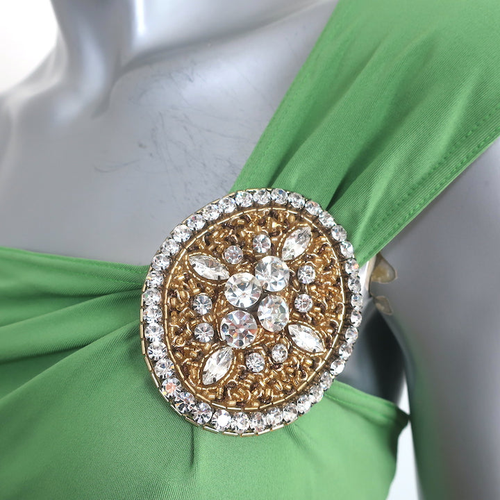 Celine Finition Main Crystal-Embellished One Shoulder Dress Green Jersey Size 38
