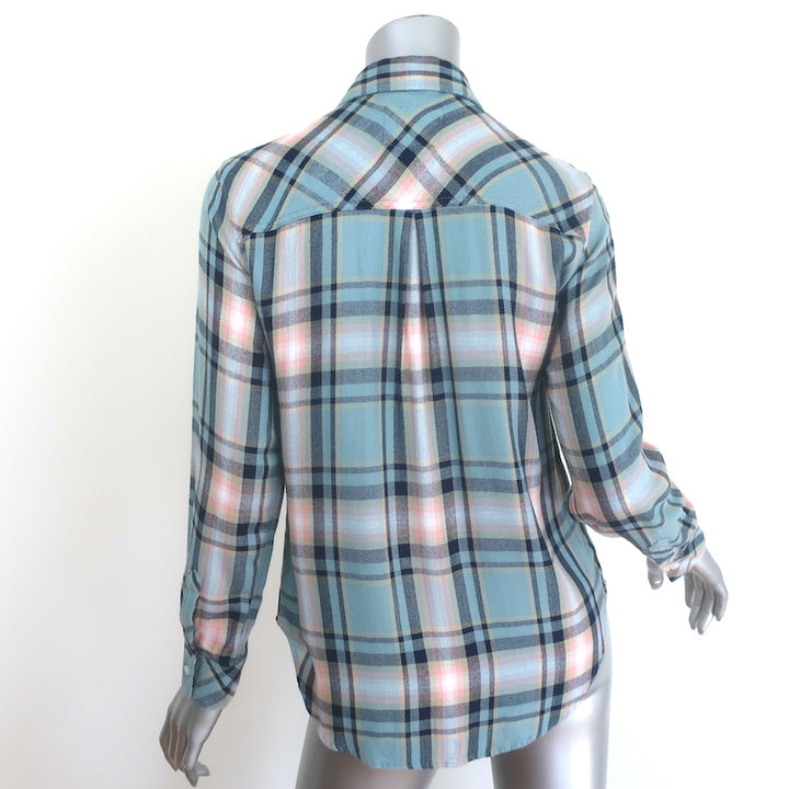 Authentic pre-owned Rails Hunter plaid shirt in teal, peach and navy — luxurious gently worn women&