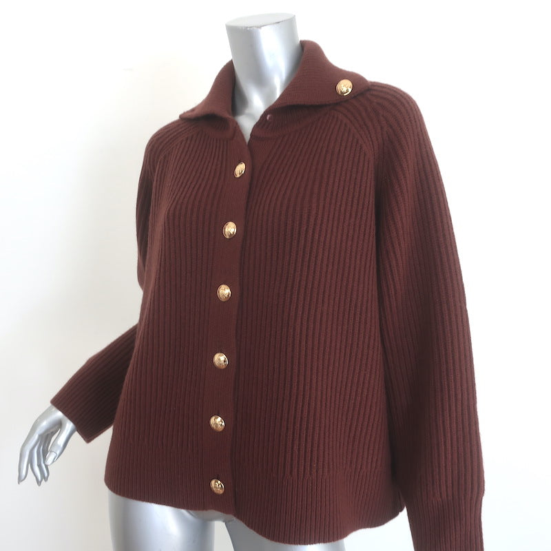 Nili Lotan Deryl Cashmere Cardigan Dark Rust Ribbed Knit Size Small