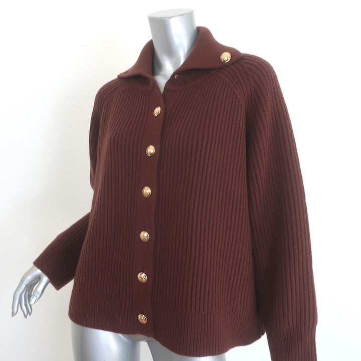 Nili Lotan Deryl Cashmere Cardigan Dark Rust Ribbed Knit Size Small