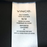 Vince Shirred Neck Top Charcoal Silk Satin Size Medium Short Sleeve Blouse