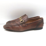 Gucci Jordaan Horsebit Loafers Brown Burnished Leather Size 10