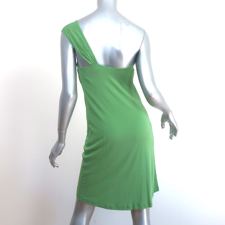 Celine Finition Main Crystal-Embellished One Shoulder Dress Green Jersey Size 38