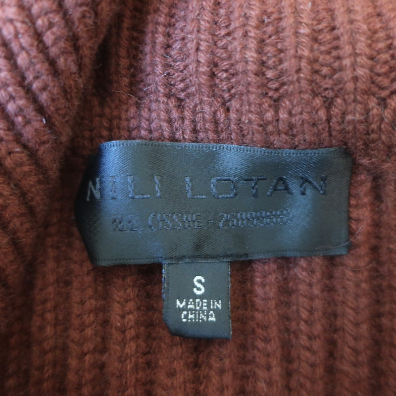 Nili Lotan Deryl Cashmere Cardigan Dark Rust Ribbed Knit Size Small
