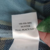 Authentic pre-owned Rails Hunter plaid shirt in teal, peach and navy — luxury gently worn women's top