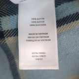 Authentic pre-owned Rails Hunter plaid shirt in teal, peach and navy — gently worn, extra-small