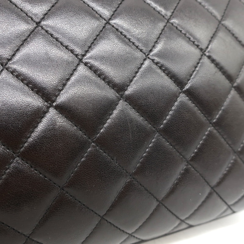 Vintage 1997 Chanel CC Turn-Lock Top Handle Quilted Flap Bag Black Leather