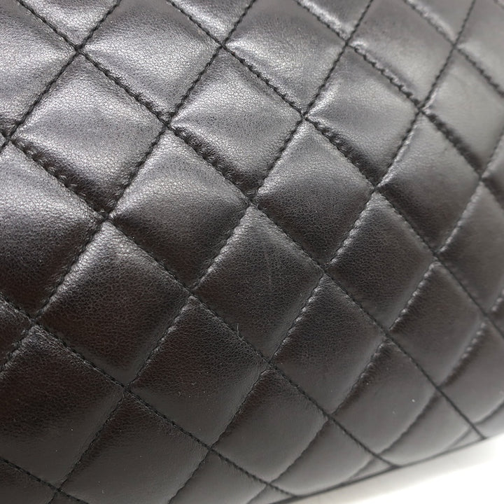 Vintage 1997 Chanel CC Turn-Lock Top Handle Quilted Flap Bag Black Leather