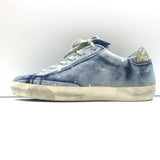 Golden Goose Superstar Denim Sneakers with Glitter Heel Tab Blue Size 36 NEW