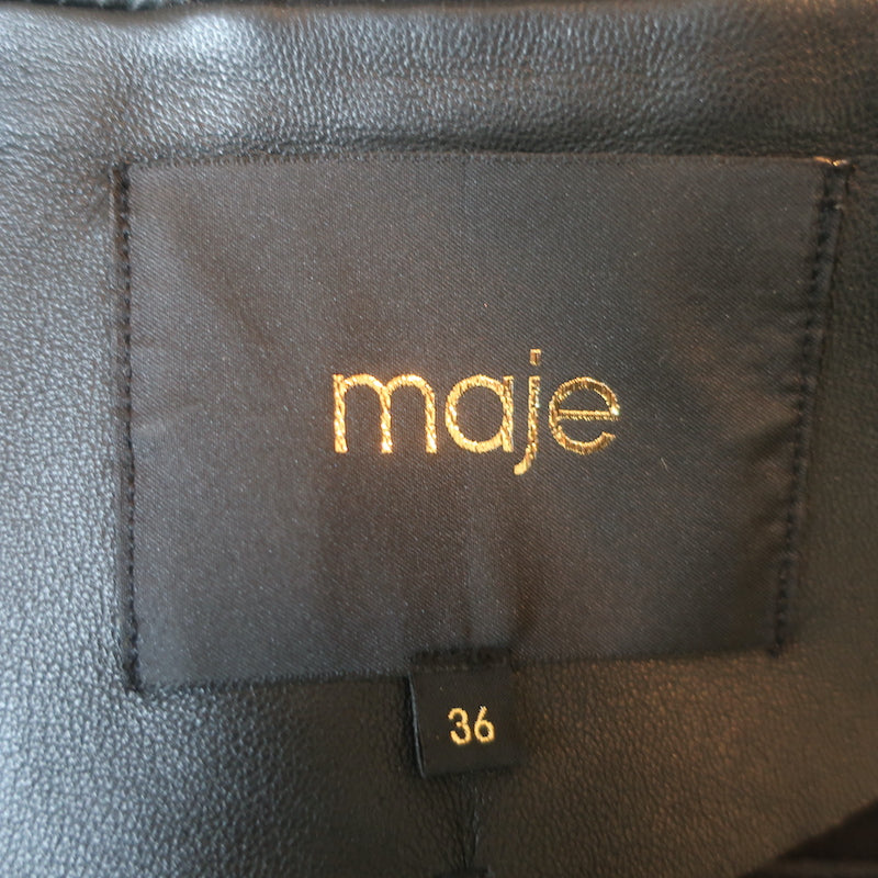 Maje Bream Dream Tomorrow Embroidered Leather Moto Jacket Black Size 36