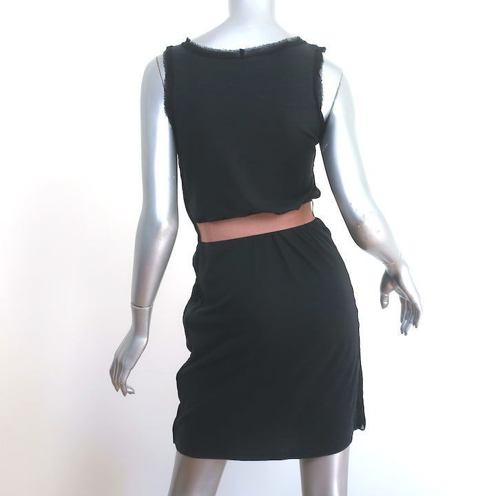 Lanvin Bow Belt Dress Black Chiffon-Overlay Jersey Size Small Sleeveless Sheath