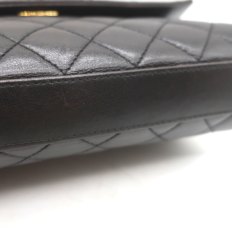 Vintage 1997 Chanel CC Turn-Lock Top Handle Quilted Flap Bag Black Leather