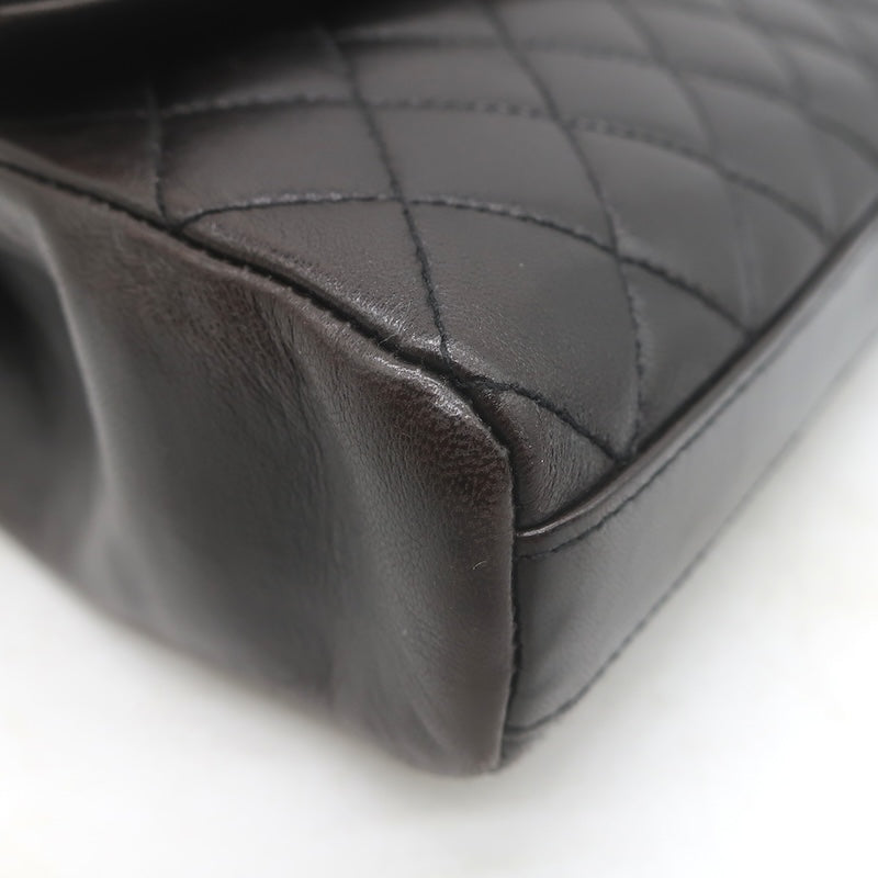 Vintage 1997 Chanel CC Turn-Lock Top Handle Quilted Flap Bag Black Leather