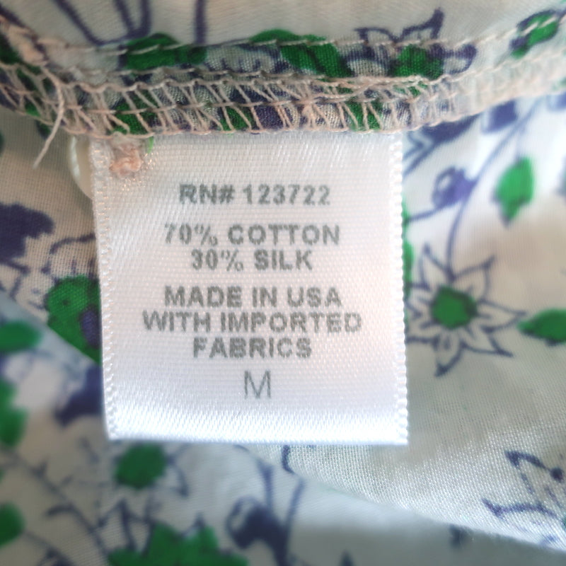 XIRENA Beau Shirt White/Green Floral Print Cotton-Silk Size Medium