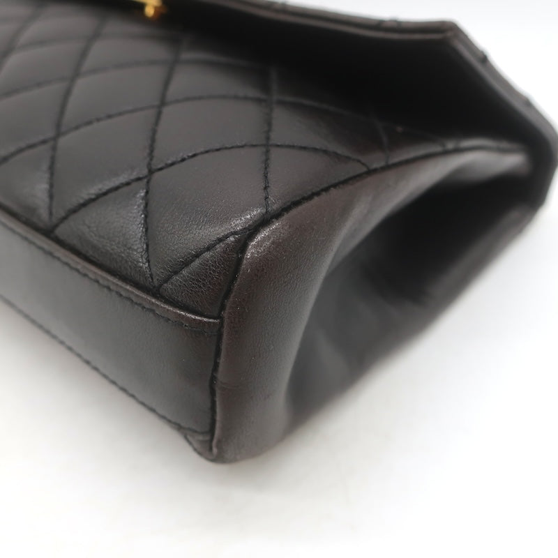 Vintage 1997 Chanel CC Turn-Lock Top Handle Quilted Flap Bag Black Leather