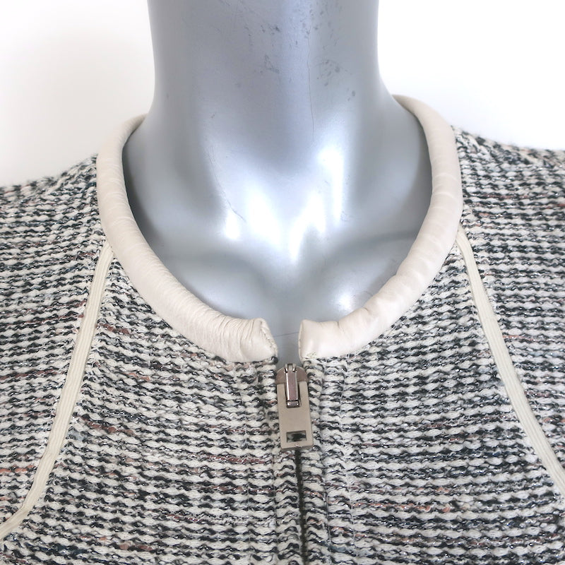 IRO Noelia Jacket Cream/Black Leather-Trim Metallic Tweed Size 0
