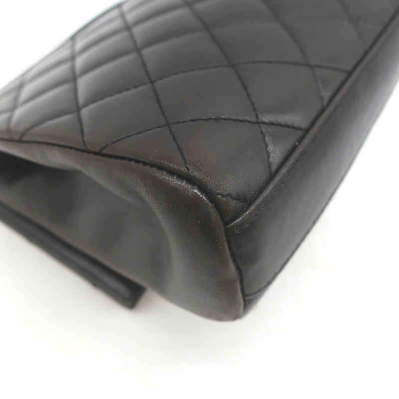 Vintage 1997 Chanel CC Turn-Lock Top Handle Quilted Flap Bag Black Leather