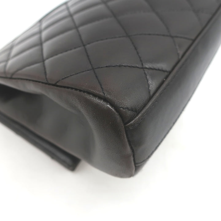 Vintage 1997 Chanel CC Turn-Lock Top Handle Quilted Flap Bag Black Leather