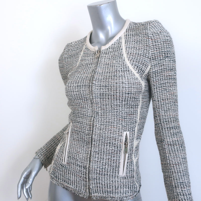 IRO Noelia Jacket Cream/Black Leather-Trim Metallic Tweed Size 0