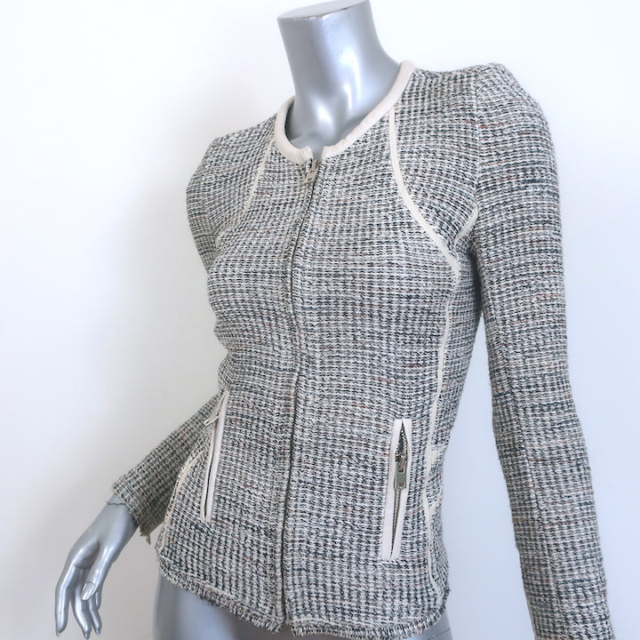 IRO Noelia Jacket Cream/Black Leather-Trim Metallic Tweed Size 0
