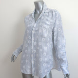 Frank & Eileen Eileen Button Up Shirt White/Blue Floral Stripe Linen Size Medium