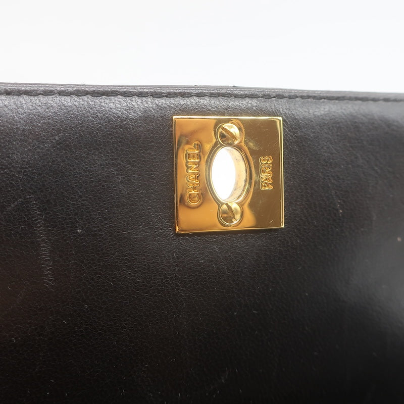 Vintage 1997 Chanel CC Turn-Lock Top Handle Quilted Flap Bag Black Leather