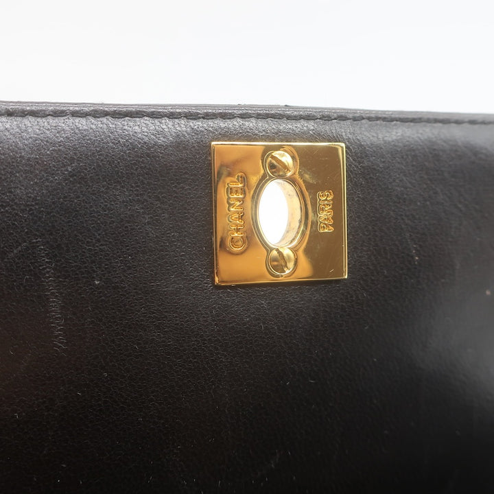 Vintage 1997 Chanel CC Turn-Lock Top Handle Quilted Flap Bag Black Leather
