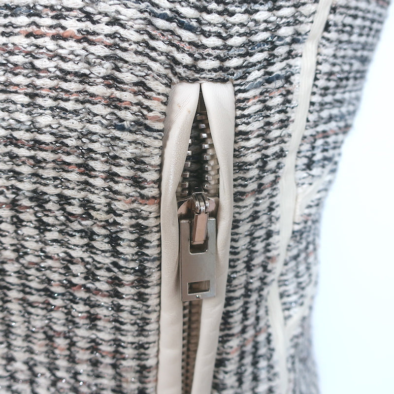 IRO Noelia Jacket Cream/Black Leather-Trim Metallic Tweed Size 0