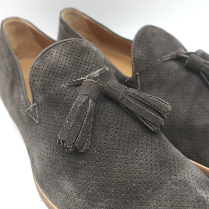 Giorgio Armani Tassel Loafers Dark Gray Perforated Suede Size 9