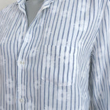 Frank & Eileen Eileen Button Up Shirt White/Blue Floral Stripe Linen Size Medium