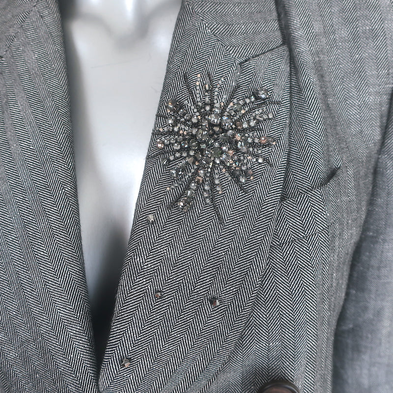 Brunello Cucinelli Crystal-Embellished Double Breasted Blazer Gray Size 42