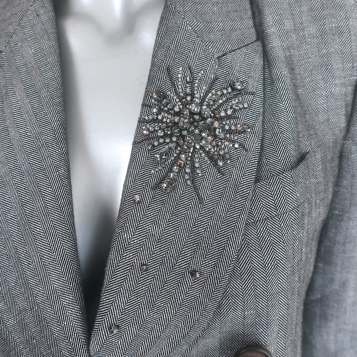 Brunello Cucinelli Crystal-Embellished Double Breasted Blazer Gray Size 42