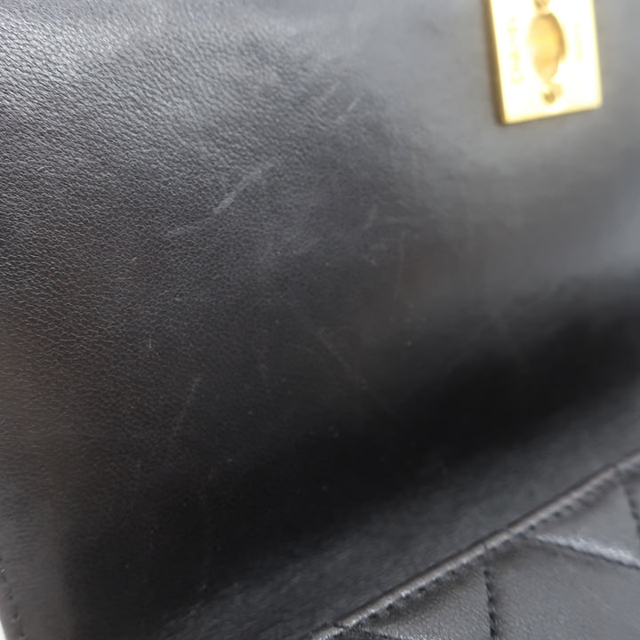 Vintage 1997 Chanel CC Turn-Lock Top Handle Quilted Flap Bag Black Leather