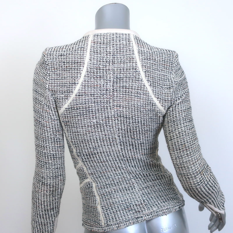 IRO Noelia Jacket Cream/Black Leather-Trim Metallic Tweed Size 0