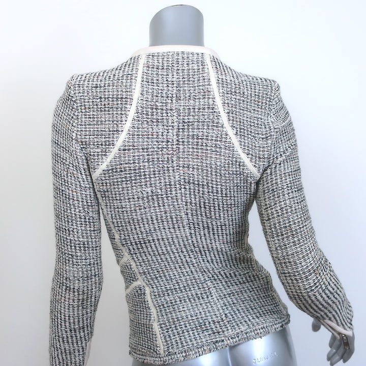 IRO Noelia Jacket Cream/Black Leather-Trim Metallic Tweed Size 0