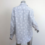 Frank & Eileen Eileen Button Up Shirt White/Blue Floral Stripe Linen Size Medium
