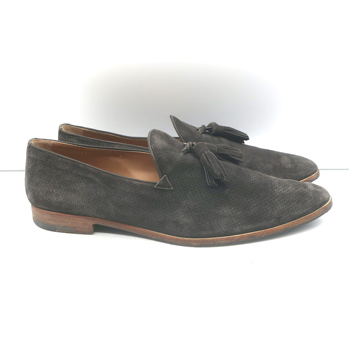 Giorgio Armani Tassel Loafers Dark Gray Perforated Suede Size 9