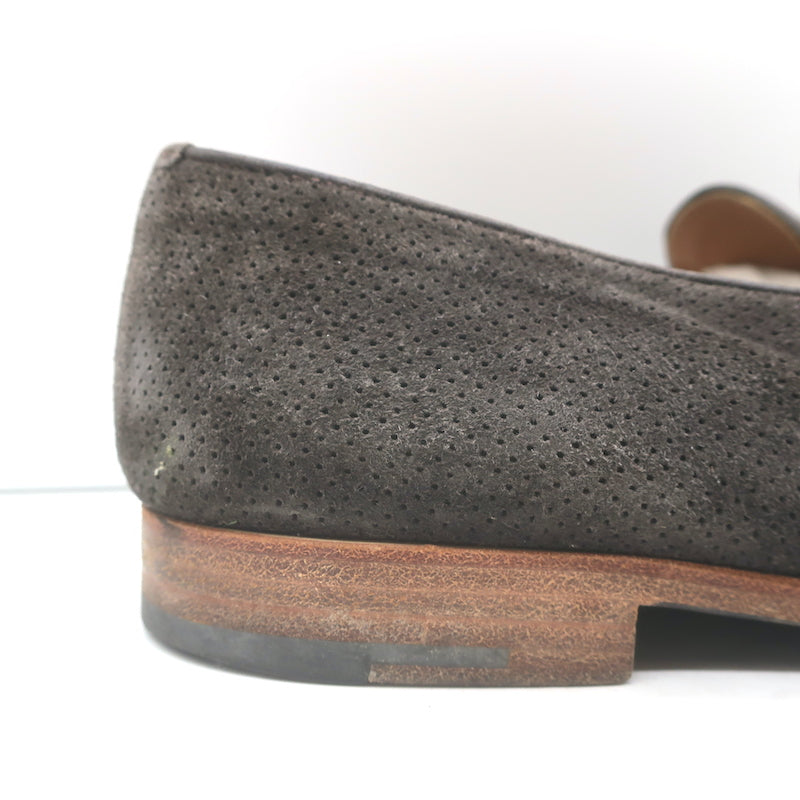 Giorgio Armani Tassel Loafers Dark Gray Perforated Suede Size 9