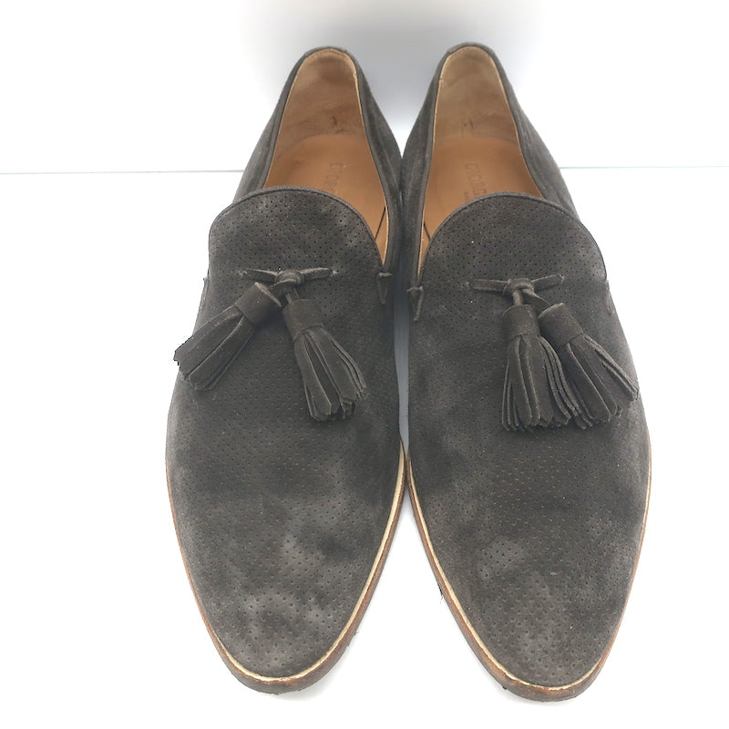 Giorgio Armani Tassel Loafers Dark Gray Perforated Suede Size 9