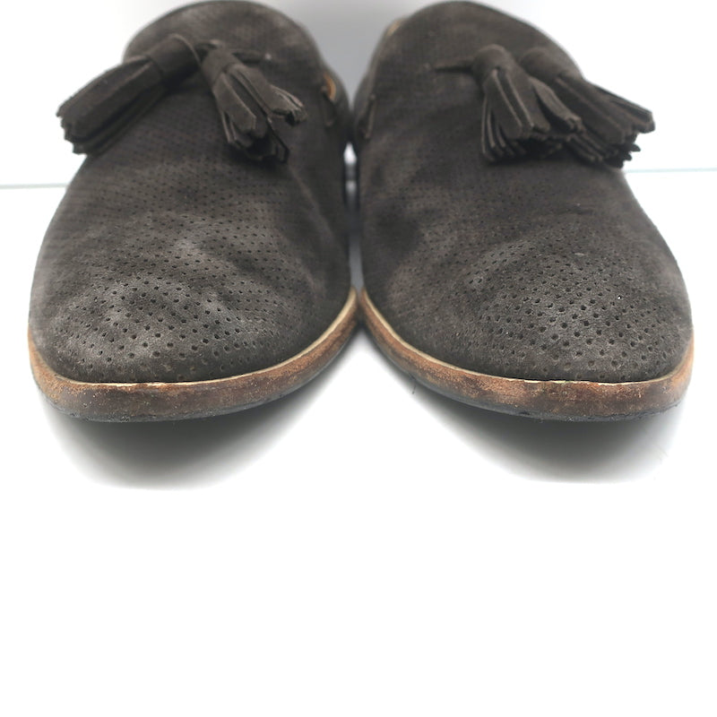 Giorgio Armani Tassel Loafers Dark Gray Perforated Suede Size 9