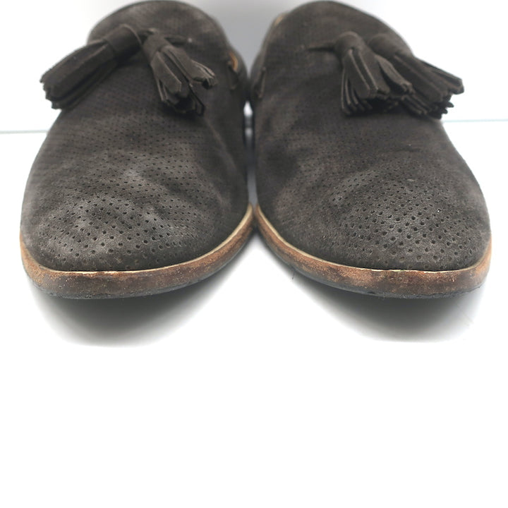 Giorgio Armani Tassel Loafers Dark Gray Perforated Suede Size 9