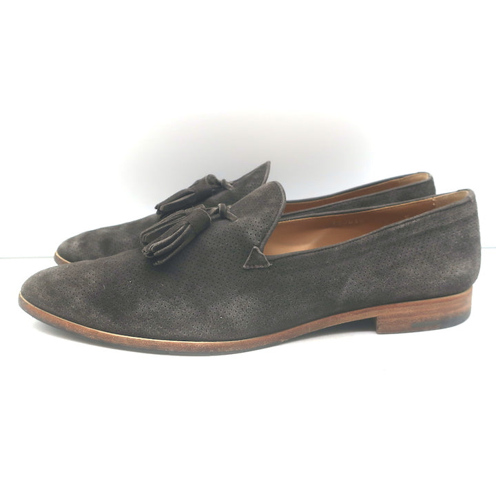 Giorgio Armani Tassel Loafers Dark Gray Perforated Suede Size 9